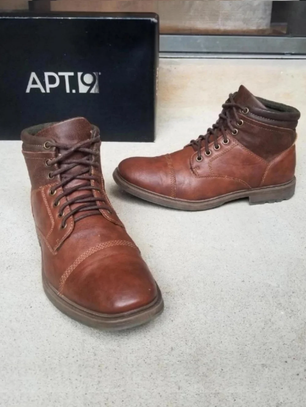 w/ Box Men's 8 Service Boots Chestnut Brown Cap Toe Chukka Wool Faux Leather